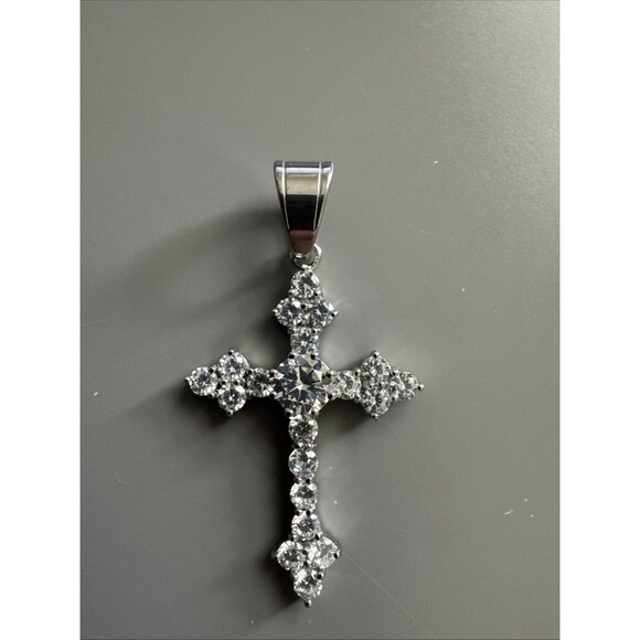 Cubic Zirconia Stainless Steel Cross Pendant Viking Gift Trendy 24” Necklace - Picture 1 of 6